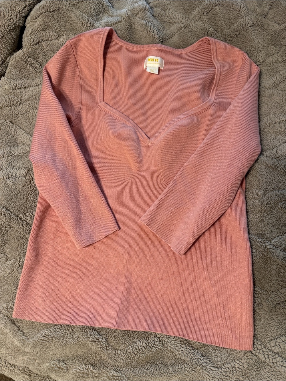 Anthropology Maeve Rose Pink V-Neck Ribbed Knit Top
